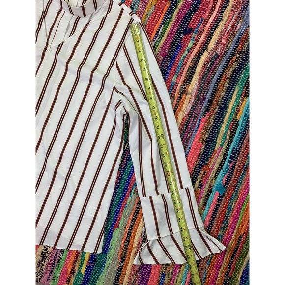 Beau Tissu V-Neck Back Button Striped Long Sleeve Size L Large Women's - Picture 10 of 11